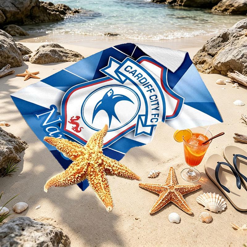 Custom Name Personalized Cardiff City FC Print Beach Towel, for Trip Camping Beach Party Home Decor, Birthday Gift for Family & Friends