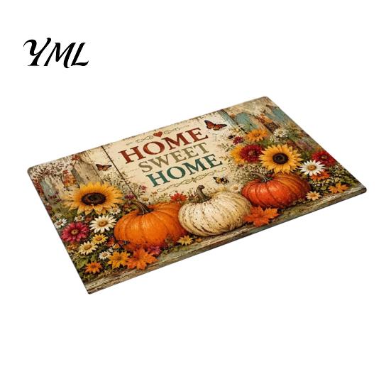 Holiday Home Decoration Halloween Pumpkin Door Mat, Fall Seasonal Welcome Non-slip Farmhouse Festive Porch Rug Entrance for Front Entryway Kitchen
