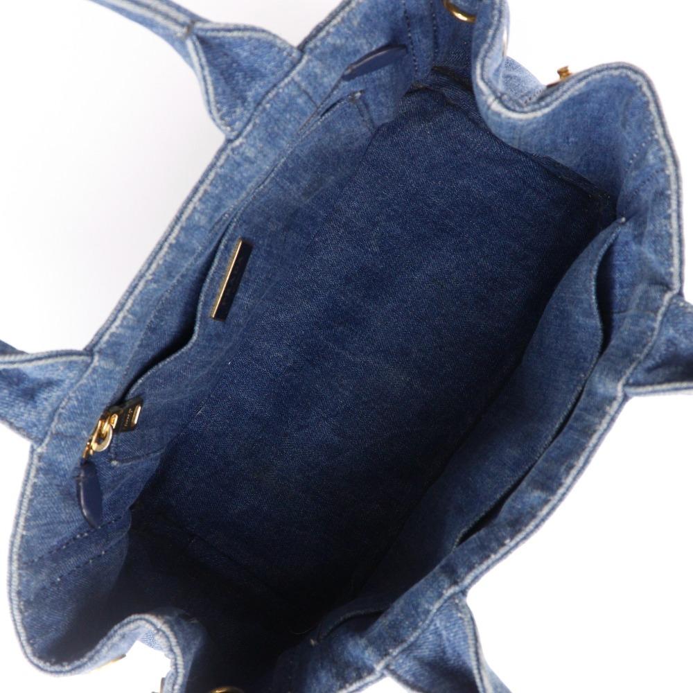 Prada Canapa Handbag 1BG439 Tote Bag Blue Denim Women Used