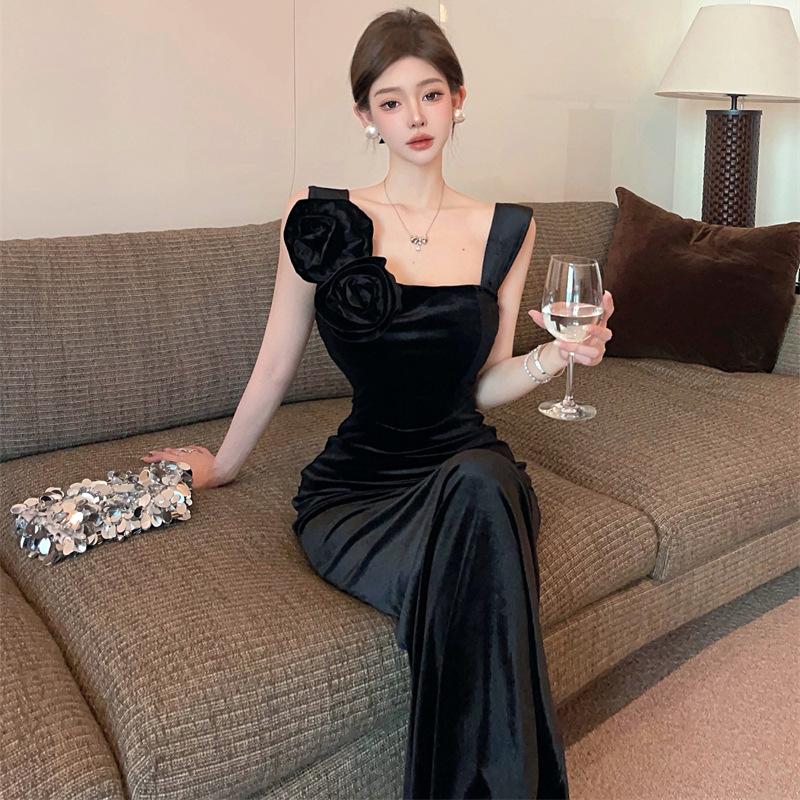 Женское сексуальное знаменитое бархатное платье с цветочным принтом