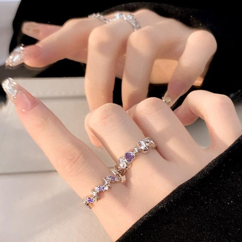 2pcs Adjustable Finger Rings Crystal Jewelry Accessories Korean Opening Ring Women