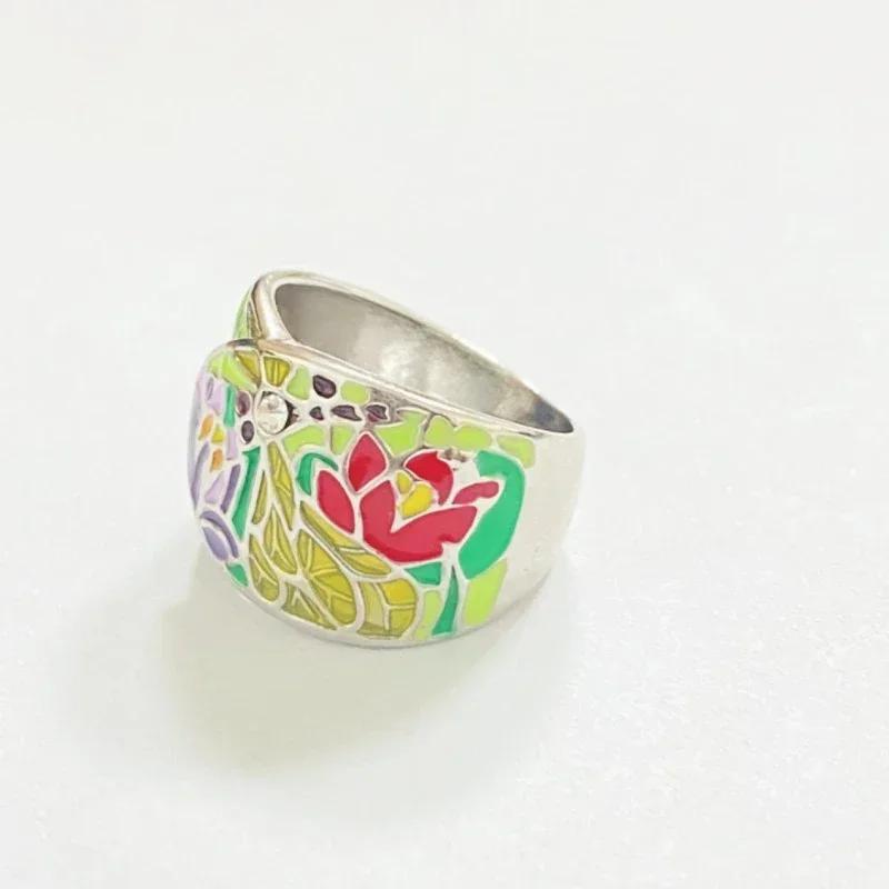 Кольцо в национальном стиле, цветная эмаль, ретро, инкрустация бриллиантами, универсальное, для мужчин и женщин, персонализированное, контрастный цвет