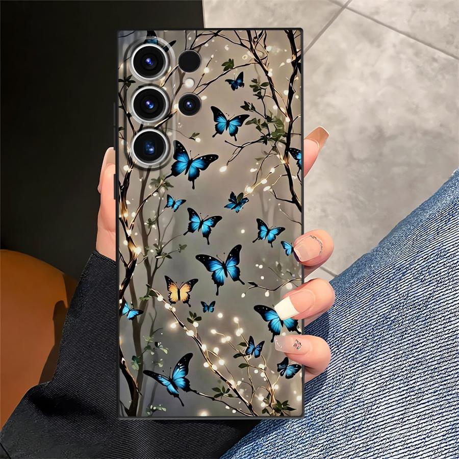 Cartoon Butterfly Pattern Black Soft Phone Cover Case for Samsung Galaxy S21 FE S25 Edge S23 Ultra S20 S24 Plus