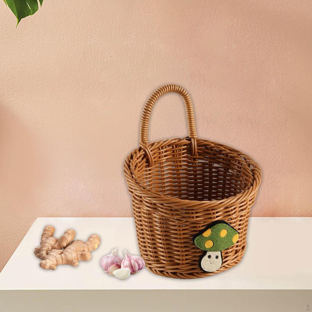 Декоративная плетеная настенная корзина для хранения с ручкой, держателем, подвесными фруктами и овощами