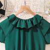 7-12Y Girls' Children's Suit Children's Dress Summer Skirt New Solid Colour Splicing Sleeve Princess Skirt