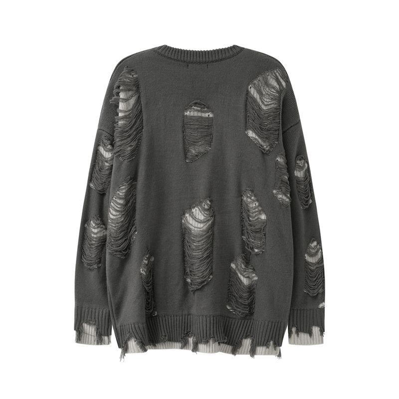 FiveFive Retro Hole Fake Two Sweaters for Men and Women Y2k Streetwear High Street Fashion Punk Style Loose Casual Sweater