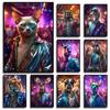 Funny Party Animals Boxer Dog/Siamese cat/Duck/Tiger Poster Canvas Painting DJ Music Wall Art Pictures Home Club Bar Decor