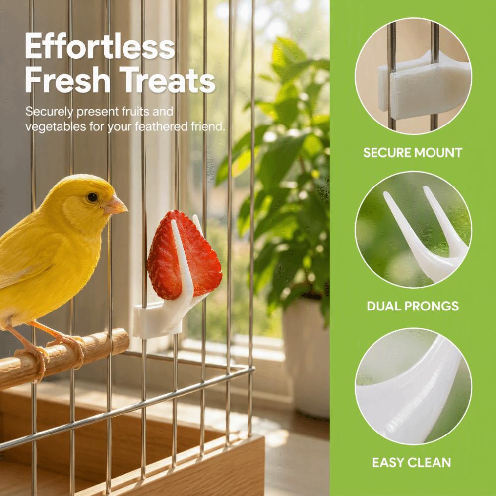 20pcs Plastic Bird Fruit Fork Dual Prong Design Pet Food Holder Daily Feeding