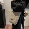 Bag Women's 2025 New Product Contrasting Color Retro Woolen Material Plaid Leopard Print Tote Bag Portable Shoulder Underarm Bag Tide