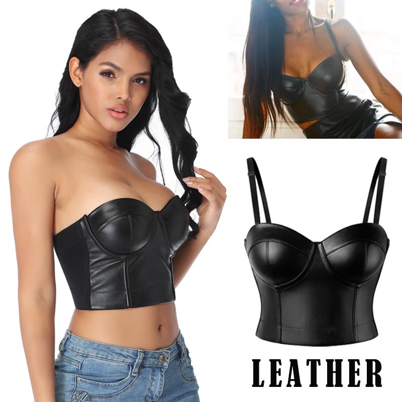 Women Leather Bra Gothic Bralette Corsage Sexy Lingerie Corset Tops Party Wear Tank Tops Underwear