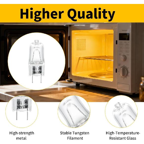 8-Pack 130V 50W Halogen Microwave Oven Light Bulbs, Compatible with GE Microwave Oven Models CVM, DVM, HVM, JNM Series - Replaces WB02X35488,