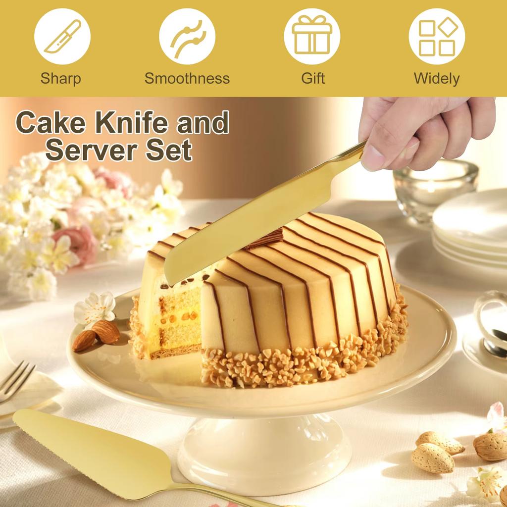 2Pcs Cake Knife Shovel Set Tableware Kit Serrated Edge Cake Server Blade Cutter Pie Pizza Shovel Wedding Birthday Party Cutlery
