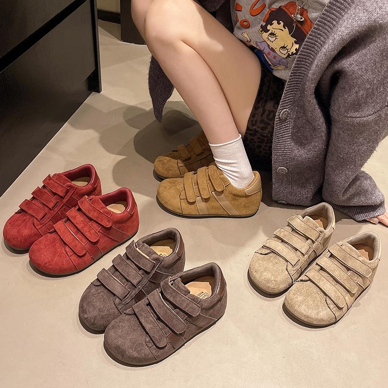 2025 осень новый ретро матовая кожа модные универсальные немецкие тренировочные туфли натуральная кожа липучка уродливые милые большая голова повседневные кеды