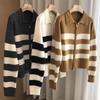Zipper Striped Sweater Jacket for Women In Autumn and Winter Lazy Style High-end Design Niche Top Knitted Cardigan Style