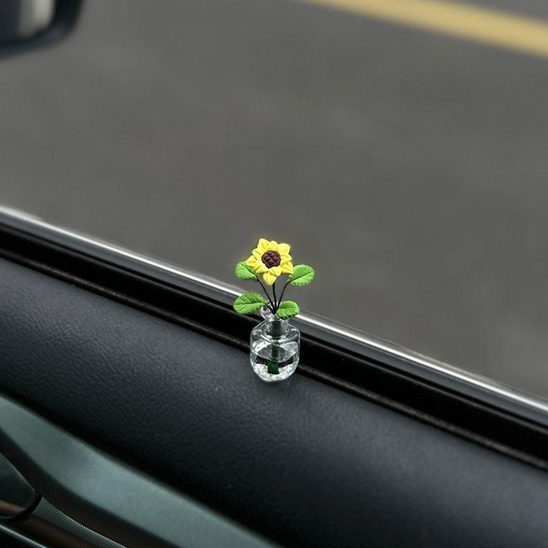 Подсолнух Отделка приборной панели и окна автомобиля Милые креативные аксессуары для интерьера автомобиля, декор приборной панели