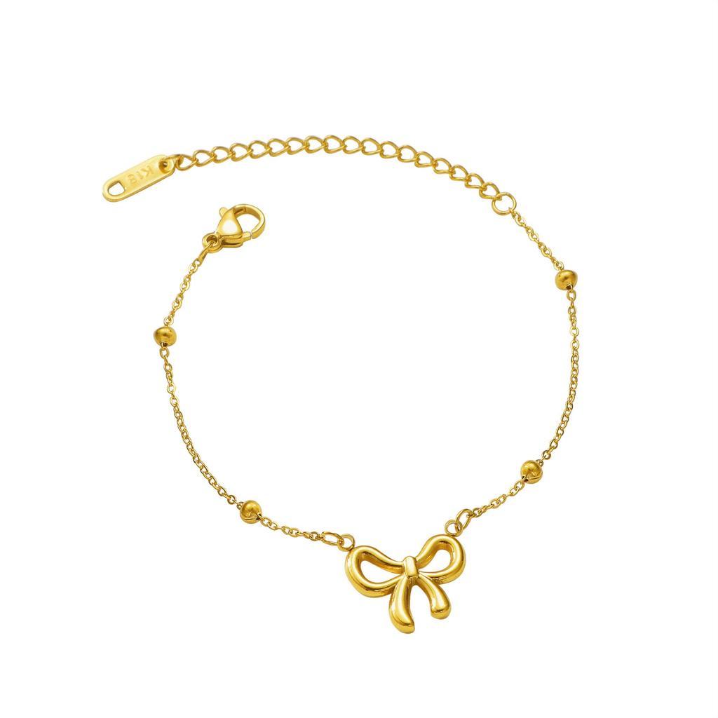 Light Luxury Beaded Bow Anklet: Titanium Steel, Non-Fading, Versatile Fashion Foot Chain for Summer or Best Friend Gift