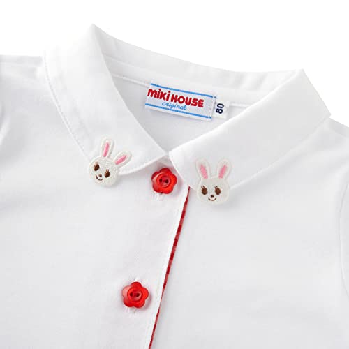 Miki House 10-5405-494 Блузка, Короткий рукав, Однотонная, Для девочек, Сделано в Японии, 100% Хлопок, Детская одежда, Белая, 6-12 месяцев