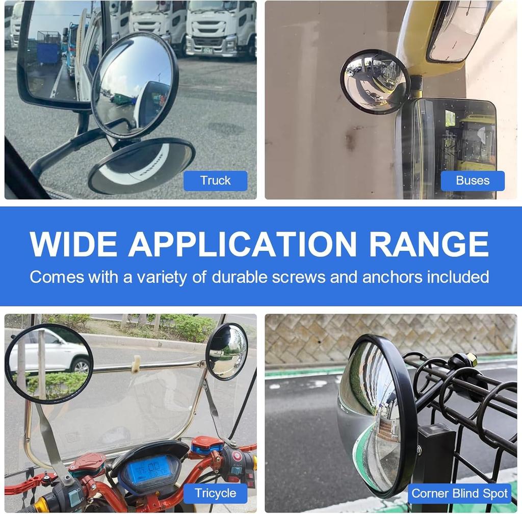 Biqing 2 шт. Дополнительное зеркало для грузовика, круглое, 5,7-дюймовое, HD-стекло, выпуклое, широкоугольное, регулируемое, для грузовика, под зеркалом, универсальное, черное