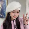 Fluffy Wool Painter Hat Solid Color Knitted Octagonal Cap Casual Knitted Beret Hat Streetwear