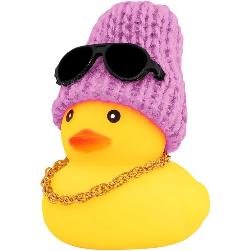 wonuu Rubber Duck Car Ornaments Yellow Duck Car Dashboard Decorations with Propeller Helmet for Christmas Decor and Home Decorations for Adults