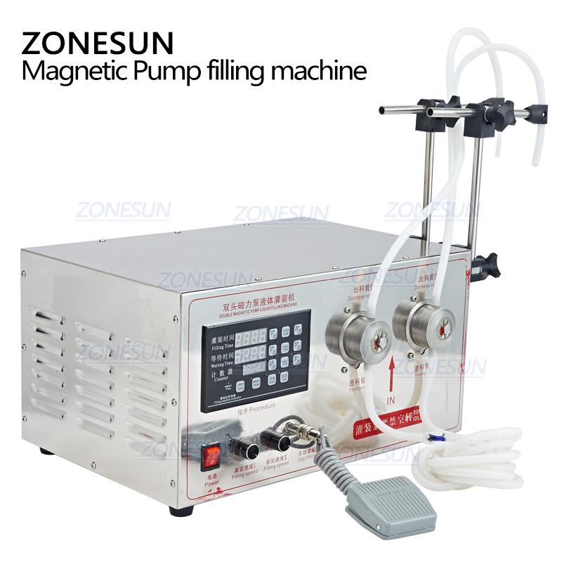 ZONESUN YG2 Magnetic Pump Electric 2 Heads Soft Drink Essential Oil Ethanol Disinfection Alcohol Bottle Liquid Filling Machine