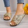 Fashion Ladies Shoes 2024 Hot Sale Open Toe Women's Slippers Summer Sequins Solid Casual Beach Flat Comfortable Large Size Slippers
