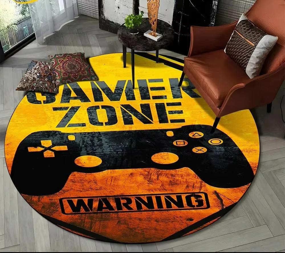 Cartoon Game Controller Round Carpet Non Slip Circle Child Play Mat Washable Rugs for Gamer Bedroom Decor Entrance Doormats