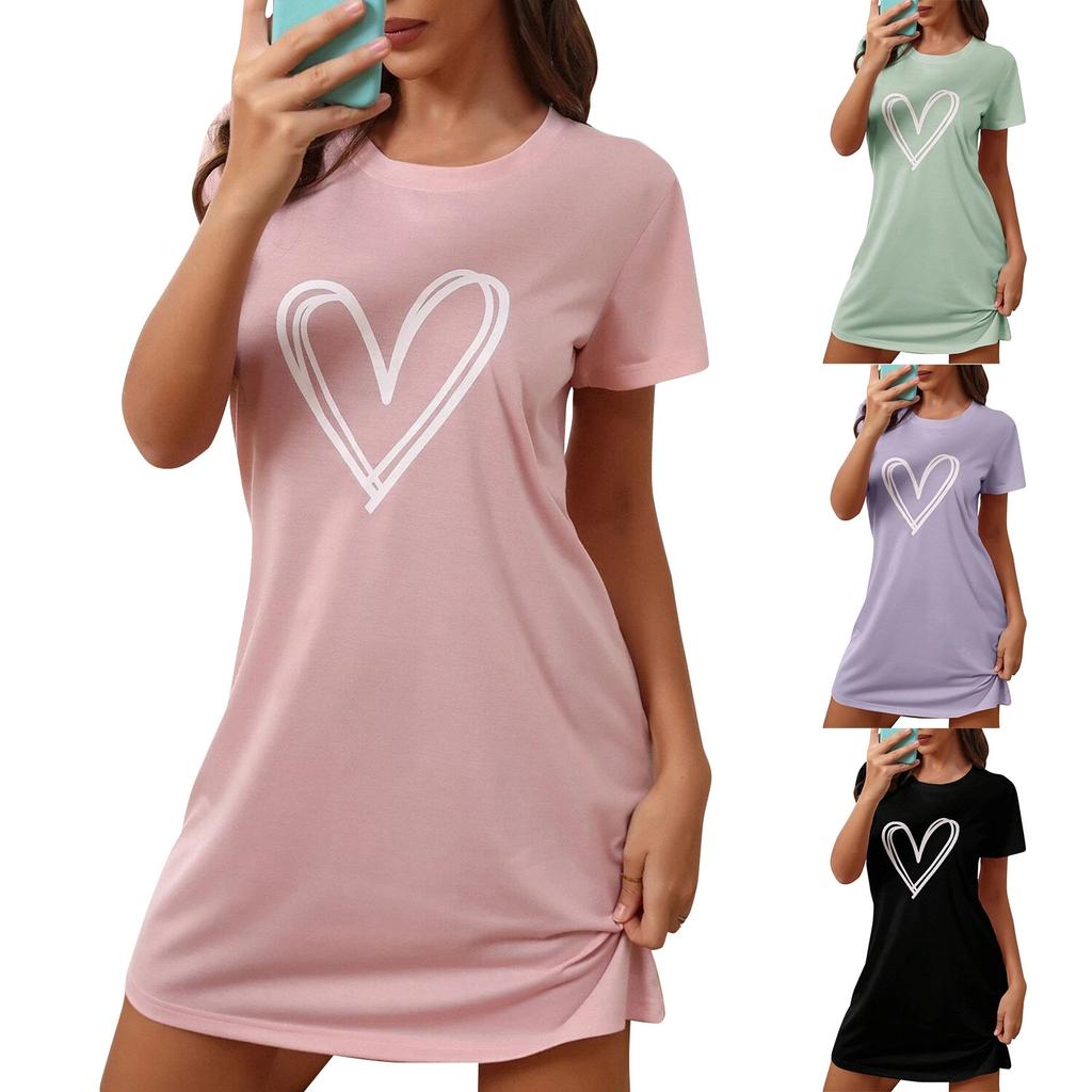 Women's Home Clothing, Pajamas, Love Printed Short Sleeves, Comfortable For Home Leisure, Sexy, And Can Be Worn As A Casual Dress