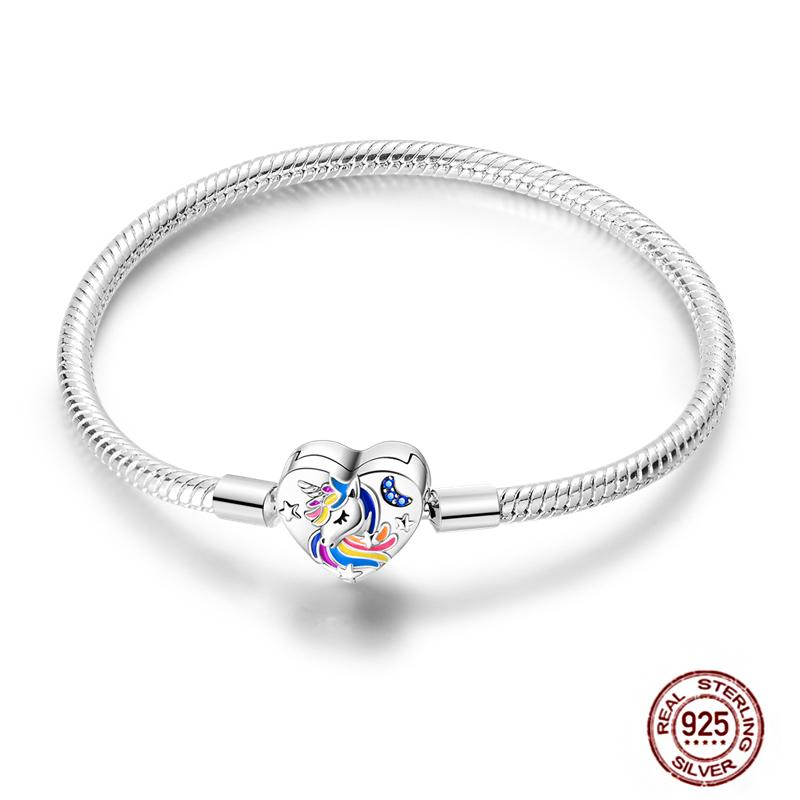 17-20CM Star Moon Bracelet 925 Copper Pink Heart Clover Charms Snake Chain Luminous Bracelet For Women DIY Birthday Zircon Gift