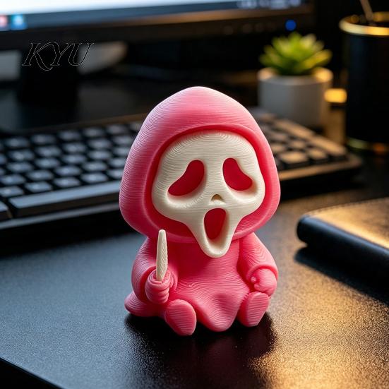 Dark Decor for Office Desk Halloween Ghost Statue, Cartoon Skeleton Sculpture, 3D Printed Textures Novelty Gift Horror Fans Compact Skull Ornament