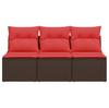 Garden Sofa with Cushions 3 Seater Brown Poly Rattan