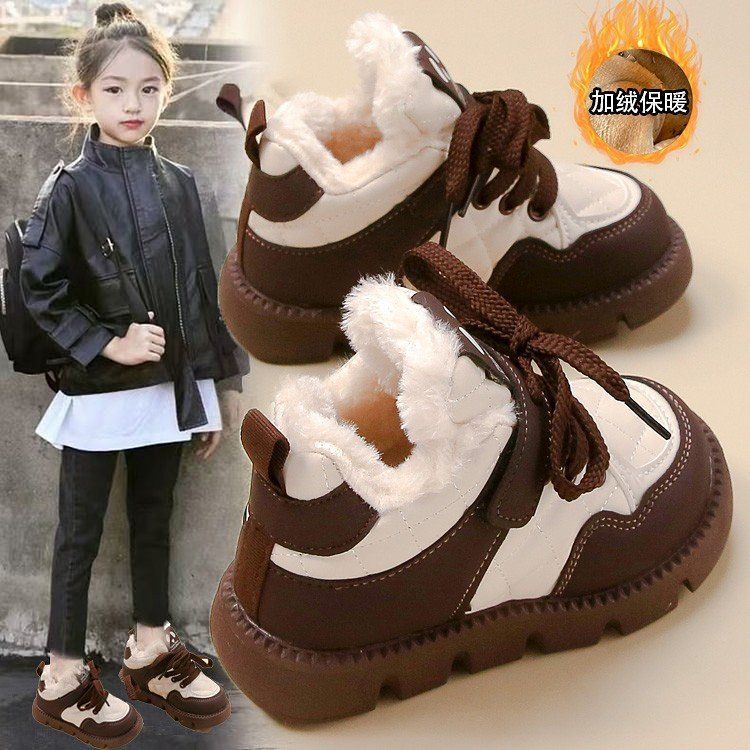 Обувь для девочек большие хлопковые туфли на толстой подошве и с утолщенной подкладкой 2025 зима новые детские спортивные зимние сапоги для среднего и старшего возраста девочек сохраняют тепло