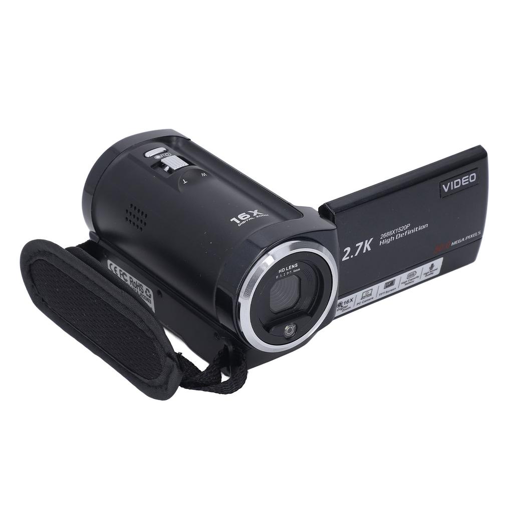 QHD 2.7K Video Camera 50MP 16X Digital Zoom Camcorder 270 Degree Rotation Screen Video Recorder Webcam Recording While Charging 64GB Storage Card