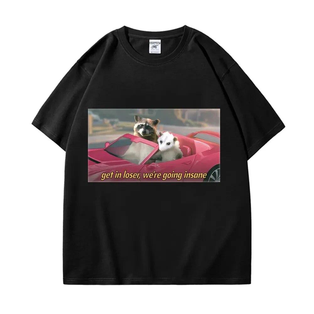 Повседневная футболка из 100% хлопка Get In Loser We're Going Insane, футболка с принтом енота и опоссума, женские футболки унисекс с короткими рукавами