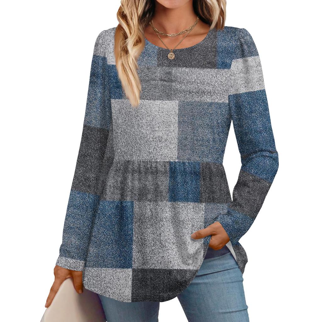 Women's Casual Fashion Long Sleeve Shirt Floral Printed Tunic Top