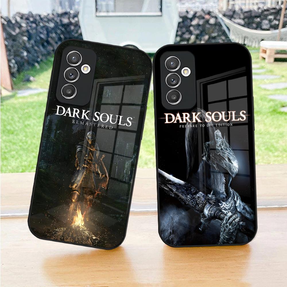 Чехол для телефона D-Dark S-Souls для S24 Ultra Samsung S23 Fe S22 S20 S21 Plus Galaxy A54 A34 A24 A53 Note 20 Стеклянная крышка