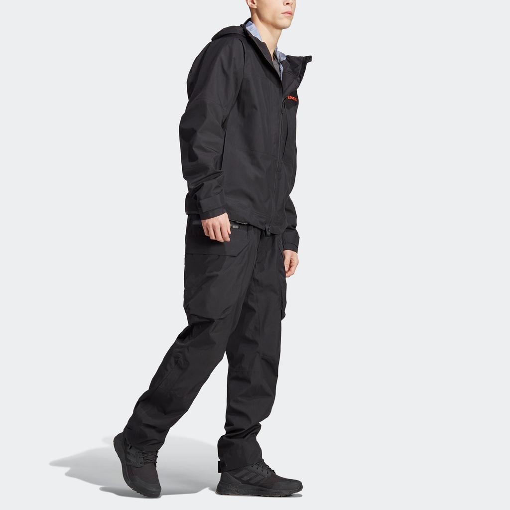 Adidas Костюм Xploric Parley Gore-Tex для активного отдыха, однотонный, с логотипом-буквой, водонепроницаемая куртка с капюшоном, брюки прямого кроя, мужской костюм, черный, HS0316