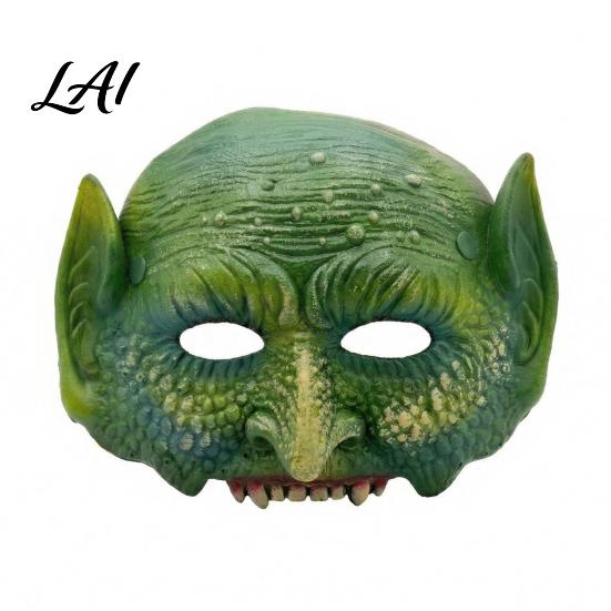 Soft Material Costume Accessory Halloween Green Lizard Mask Realistic Textured Half-Face Mask,PU Foam Lightweight Animal Party Mask Accessory,