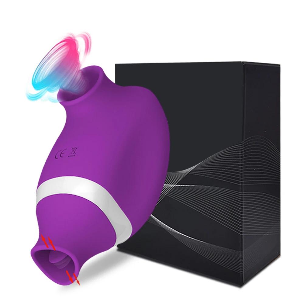 2 in 1 Tongue Licking Sucker Vibrator G-Spot Clit Clitoris Nipple Massager Suction Cup Adult Sex Toy Vacuum Stimulator for Women