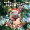 Mini Hippo Moo Deng Hanging Pendant 3D Flat Ornament Christmas Tree Decorations  Bedroom Decor