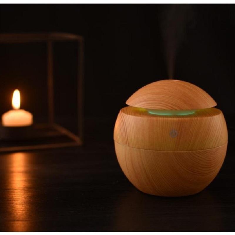 Portable Mini Wood-Grain Spherical Desktop Air Humidifier Purifier Aromatherapy Machine for Home Large Capacity