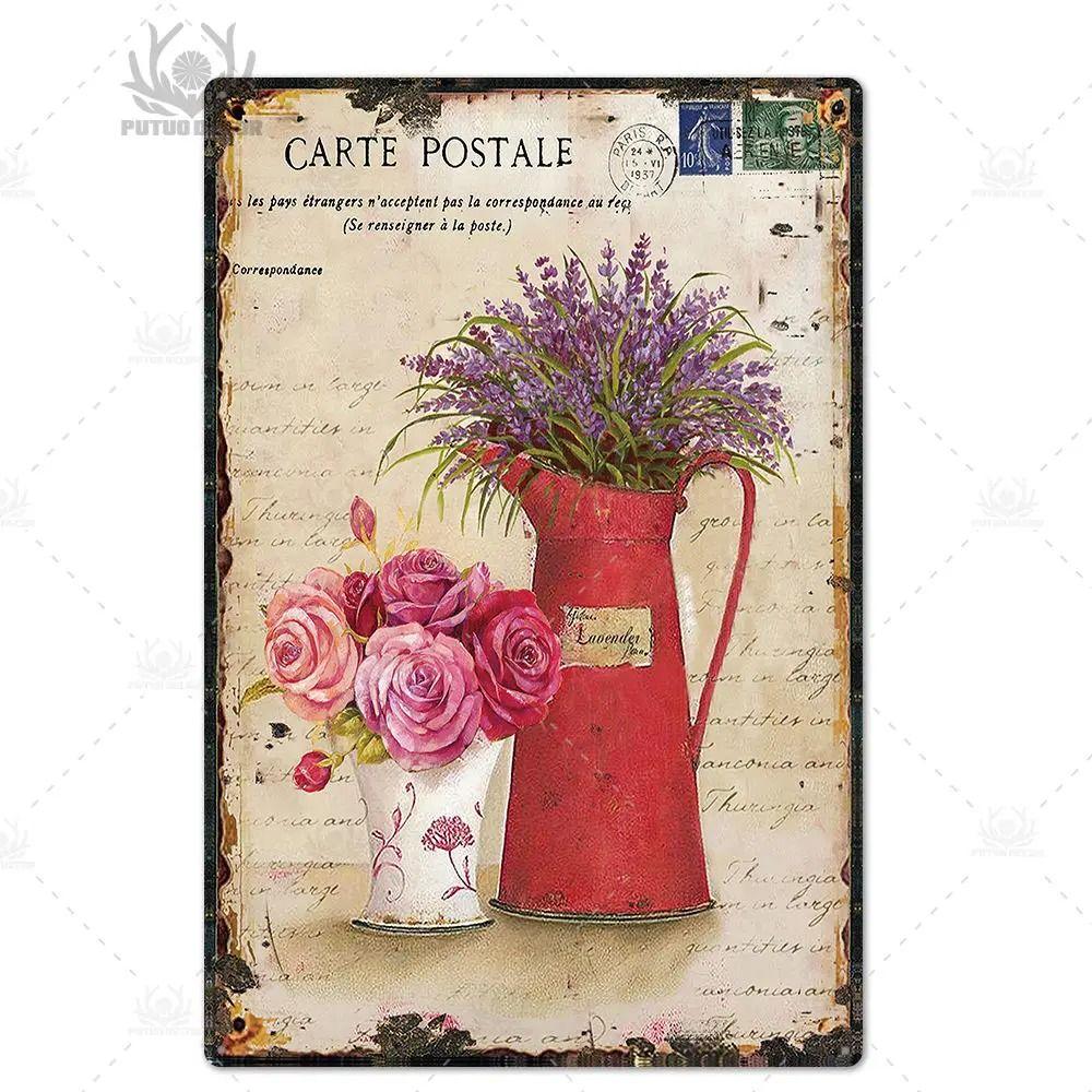 Оловянная вывеска в прованском стиле, французское деревенское металлическое настенное искусство 20x30 см