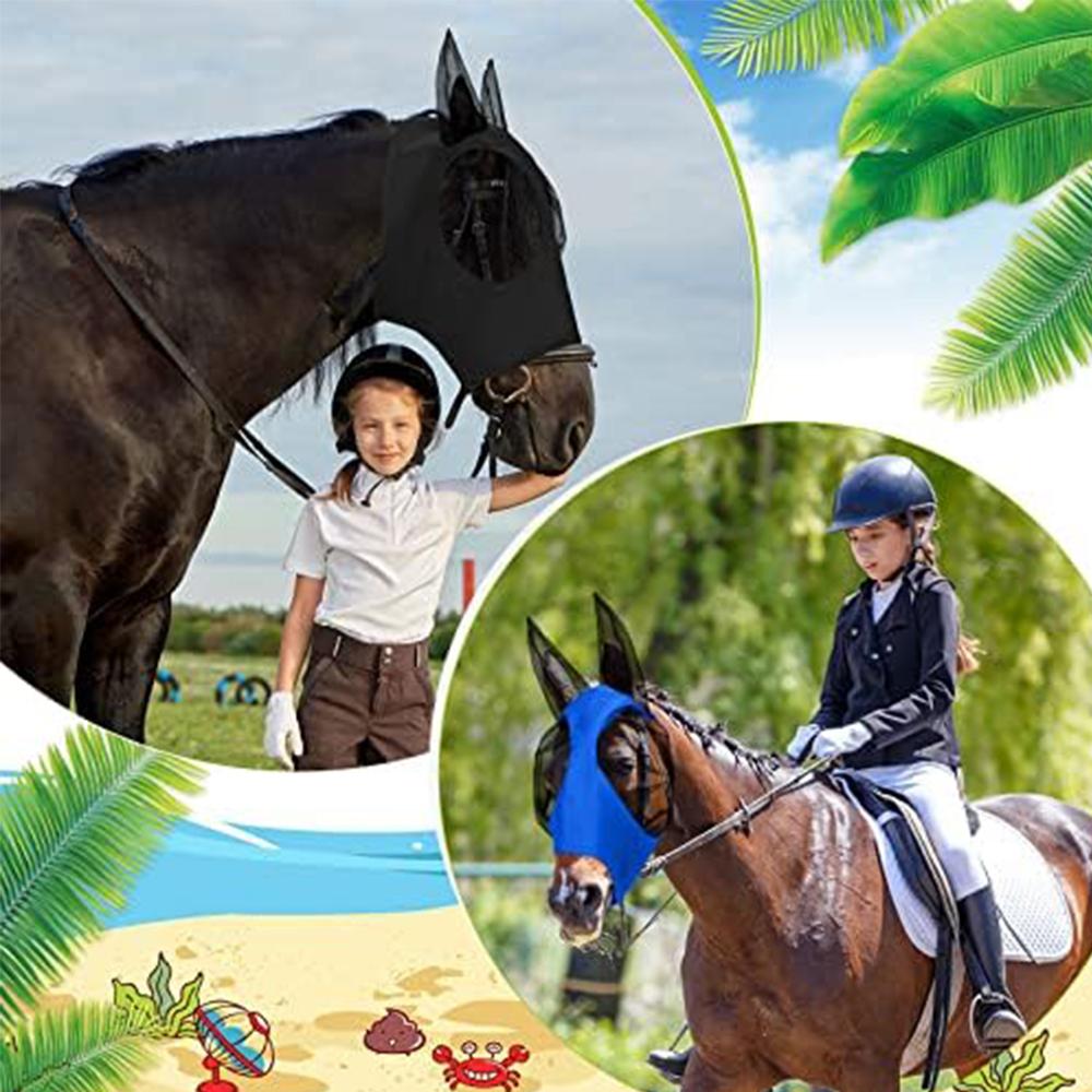 3Pcs Horse Fly Masks With Ears Face Covering For Horse Pony, Black, Gray, Blue
