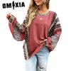Autumn Winter Women's Casual Shirt Color Contrast Stripes Round Neck Bag Sleeve Loose Hoodie On Women