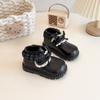 Корейские ретро женские черные зимние кожаные ботинки 2025: Хлопковые короткие ботинки в стиле Лолита с бантом для малышей