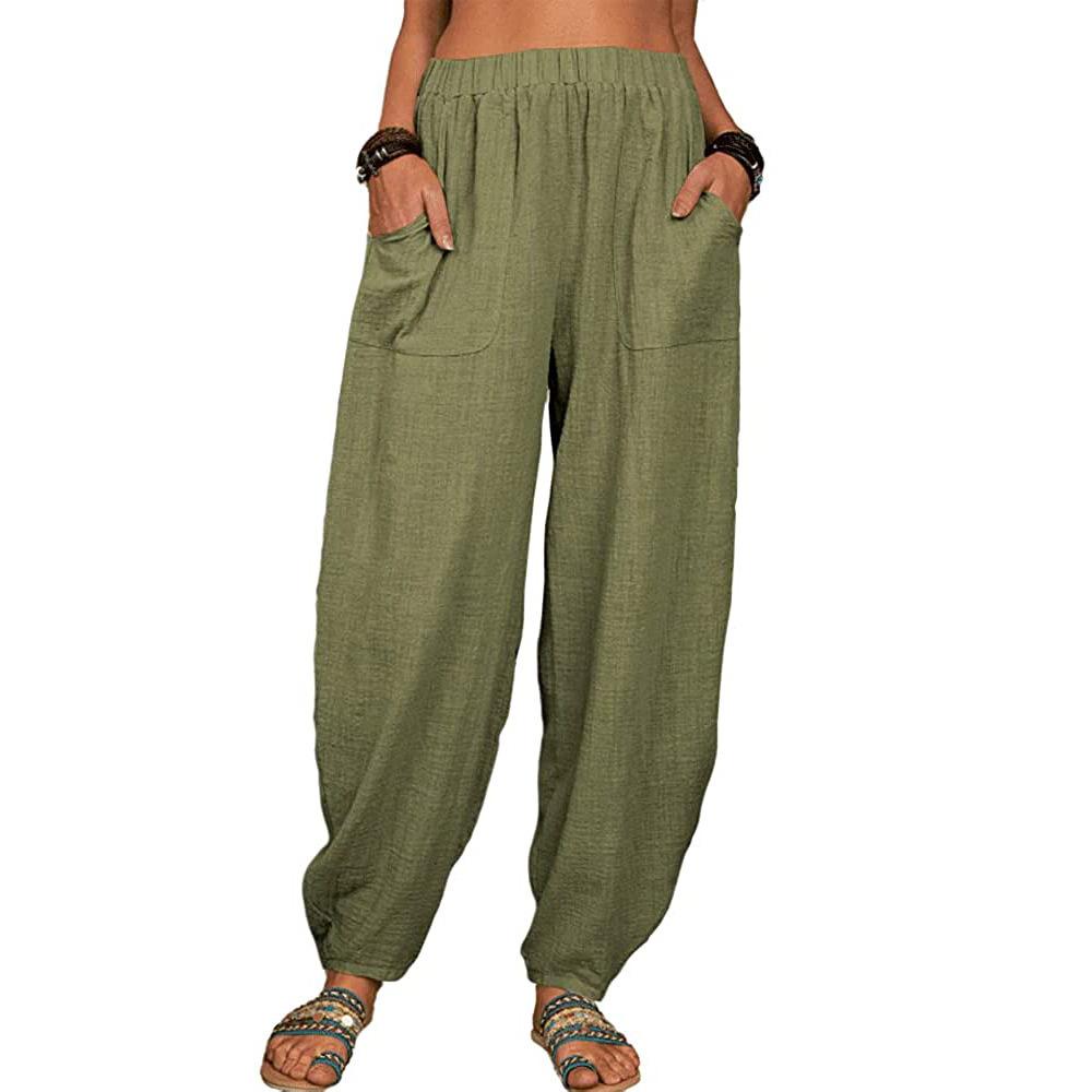 Spring and Summer Women Casual Trousers Loose Cotton Linen Casual Pants Harem Pants Long Pants