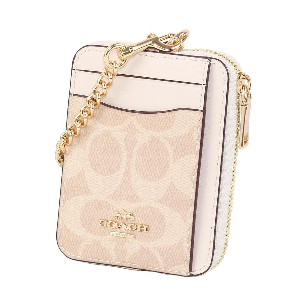 New COACH Zip Top Card Case Artificial Leather With Recycled Leather Card Holder Women's Sand Yellow & Chalk White CW883-IMXDM