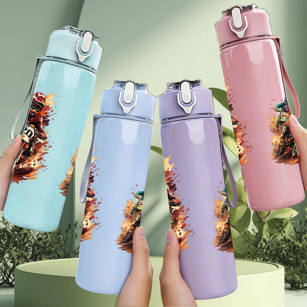 1PC Burning Flame Texture Abstract 750ml Color Plastic Sports Water Bottle Leakproof Flip Straw Lid Suitable for Sports Office Home Use