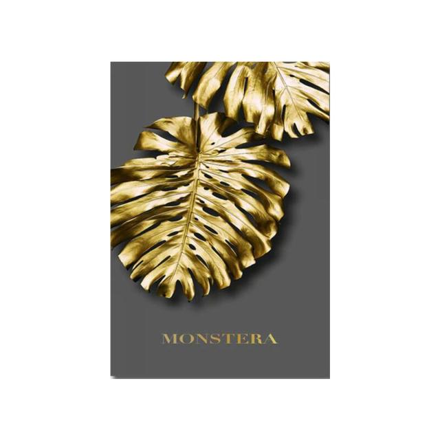 Gold Leaves, Beige Flowers, Canvas, Painting, Modern Scandinavian Plants, Wall Art Posters and Room Prints, Home Decor