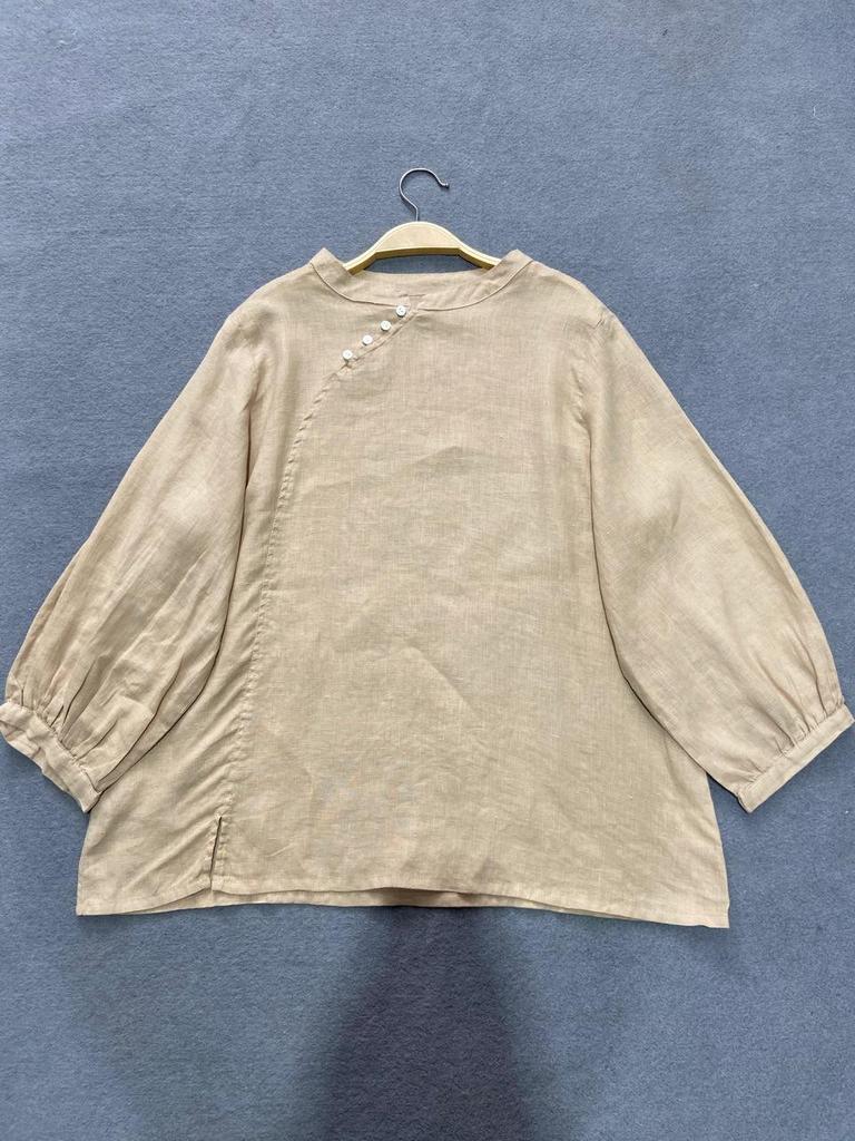 Johnature Винтажные льняные однотонные простые рубашки, летние тонкие повседневные свободные женские блузки